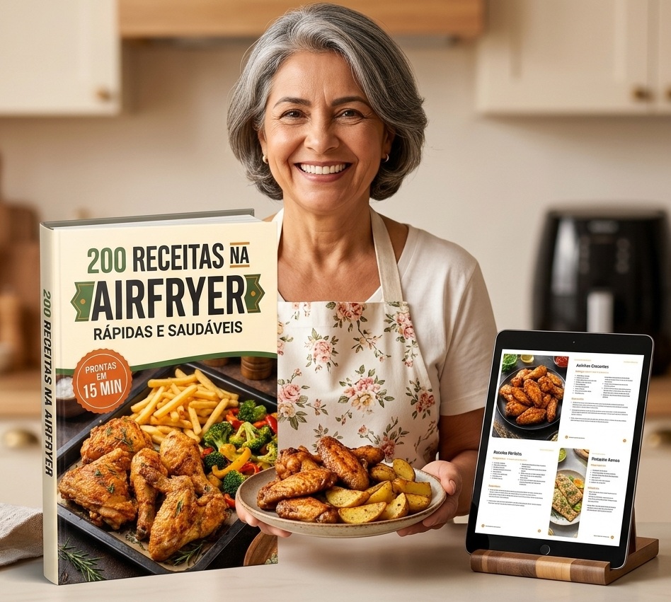 Apresentação do livro 200 Receitas na Airfryer com pratos prontos