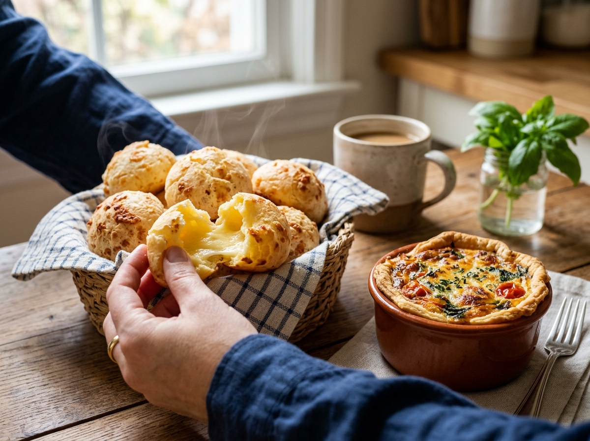 Pão de Queijo Caseiro e Quiche Leve