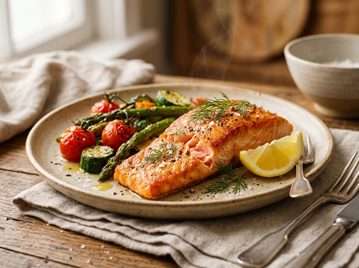 Filé de Peixe Dourado com Ervas e Legumes